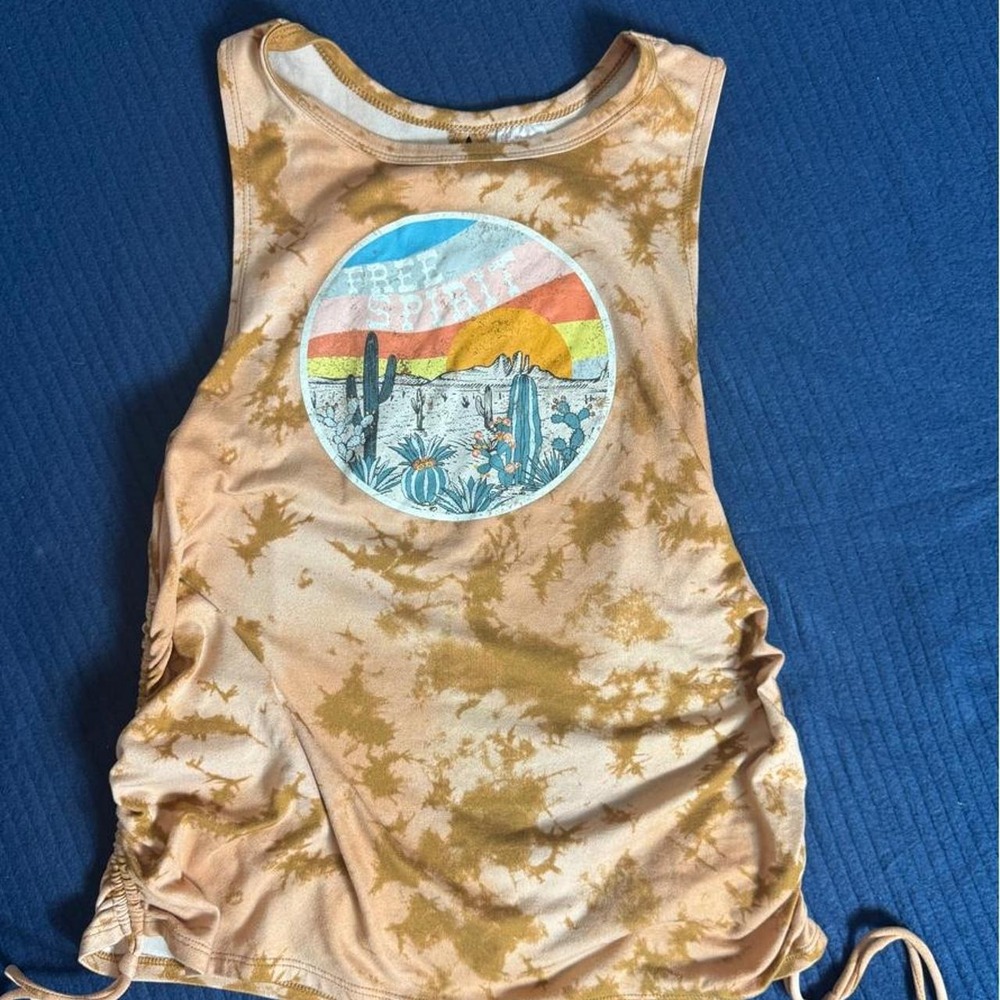 No Boundaries Free Spirit Desert Tie Dye Ruched Side Tank Top Brown Large